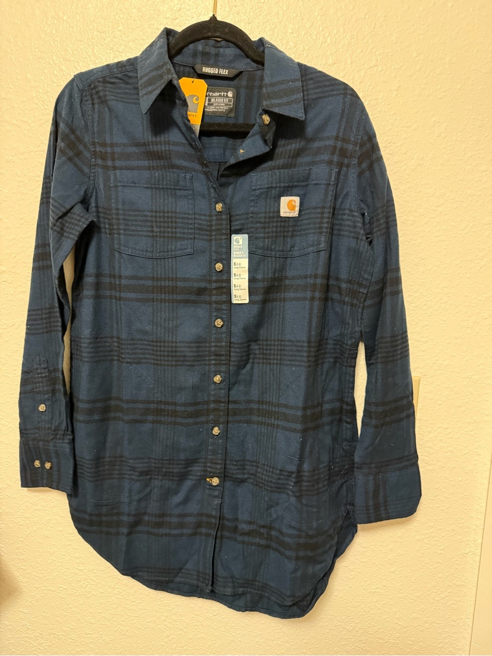 Carhartt Blue‎ and Black Plaid Button-Down Women's Work Shirt